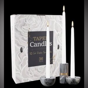 36 Pack of White Taper Candles 10" Dripless New in box